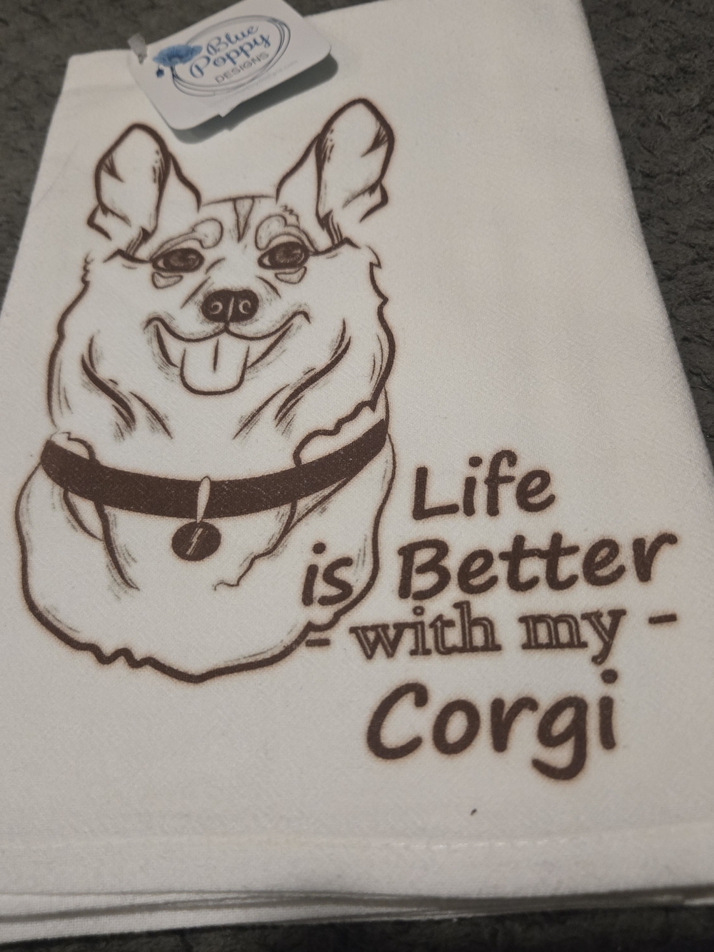 Blue Poppy Designs Corgi Flour Sack Tea Towel - Cream - Picture 6 of 8
